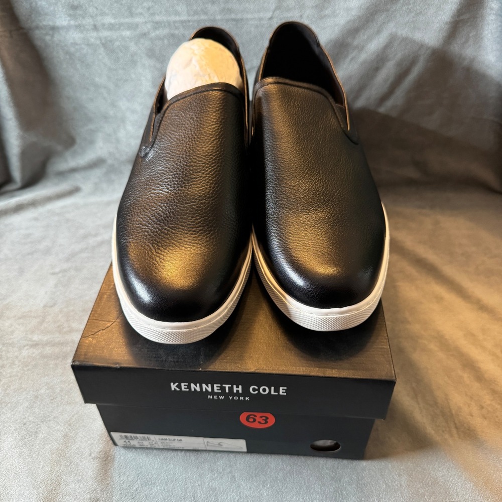 Kenneth Cole Mens Liam Slip On Sneakers 11 Wide Black Leather Minimalist Luxe